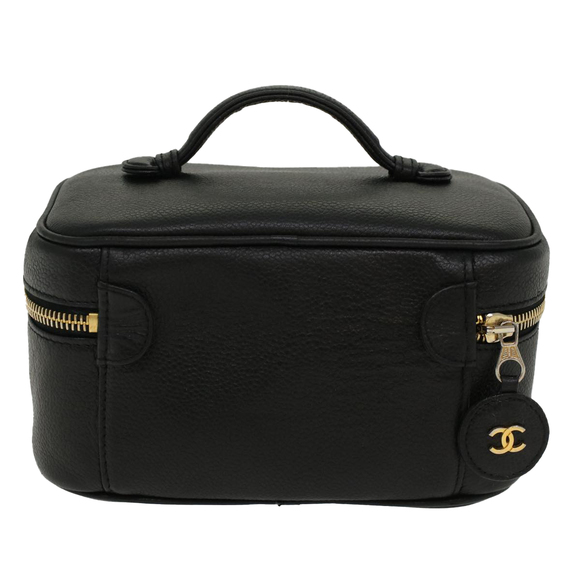 CHANEL Vanity Cosmetic Pouch Caviar Skin Black CC Auth bs6497 - Picture 3 of 16